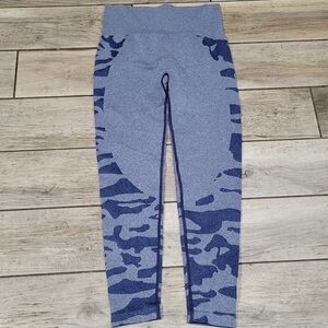 Curves and Combatboots Blue Camoflauge Highwaist Seamless Lg Athletic Leggings